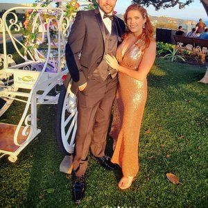 Revelry Dylan Sequin Rose Gold Dress (Petite size 6)